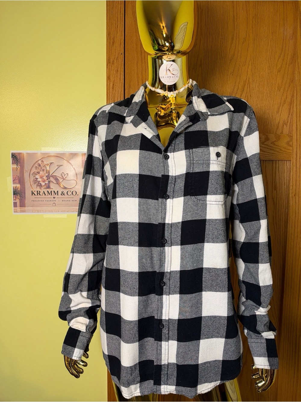 Aeropostale Black and White Buffalo Check Jean Jacket